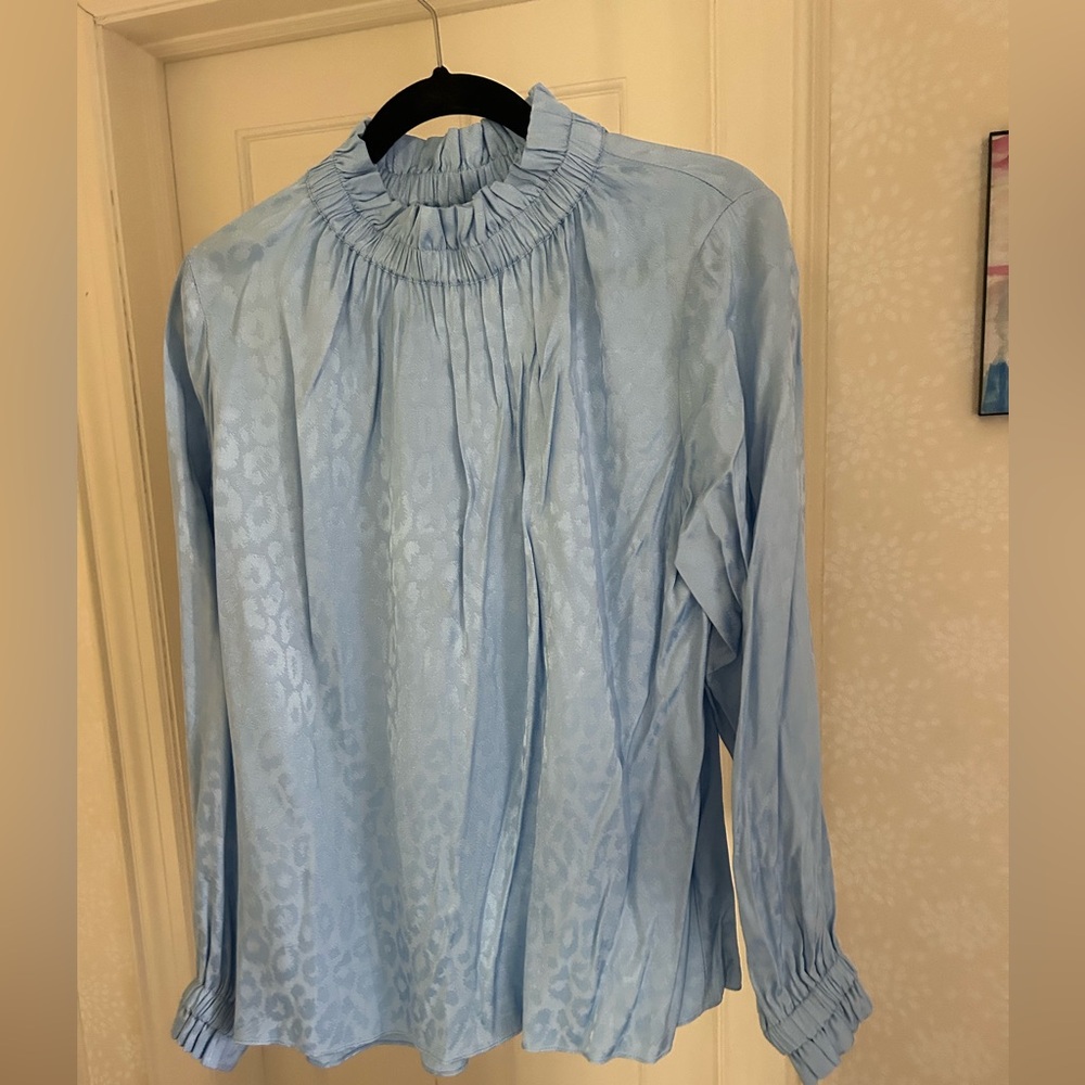 Sail to Sable Leopard Ruffle Neck Top - PERIWINKLE / XL / SP2010
